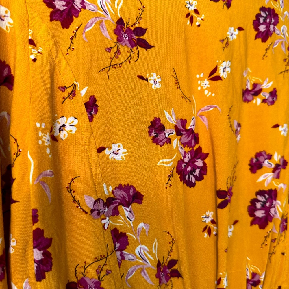Purple and yellow floral low cut long sleeve blouse - Picture 4 of 10